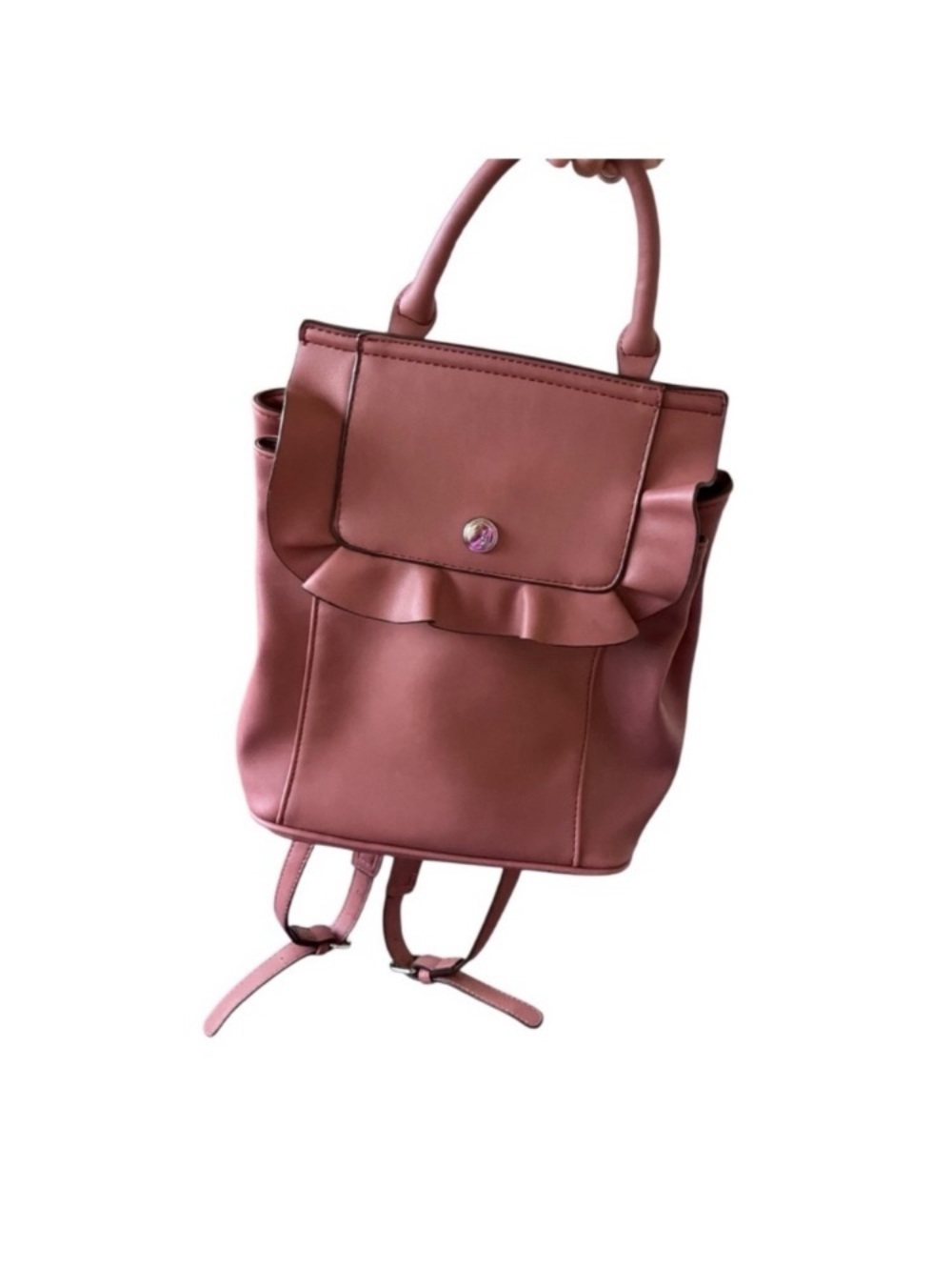 Nine West Rose Pink Ruffle Top-Handle Backpack - Picture 1 of 5